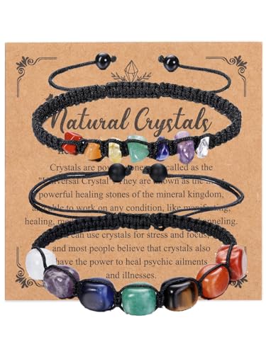 Zysta 7 Chakra Armband Pärchen Armband Verstellbar Heilsteine Armbänder Echte Steine Paar Glückbringen für Damen Herren von Zysta