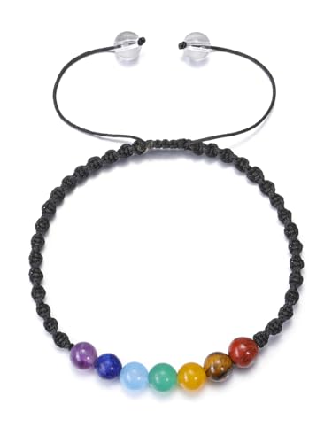Zysta 7 Chakra Armband Verstellbar Echte Steine Armbänder Natürliche Edelstein Yoga Armband Healing Reiki Energietherapie Balance Buddha Armband für Damen Herren von Zysta