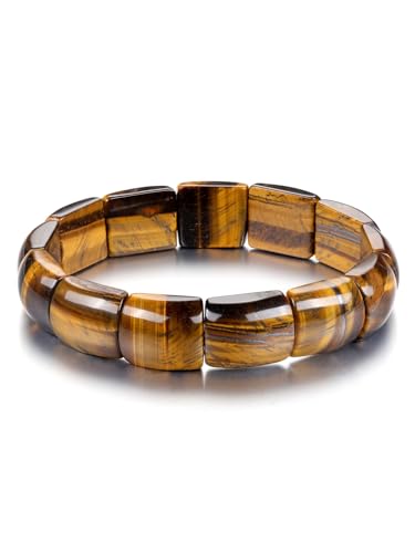 Zysta Armband Herren Tigerauge Stretch Breit Armband Echte Stein Geschenk für Männer von Zysta