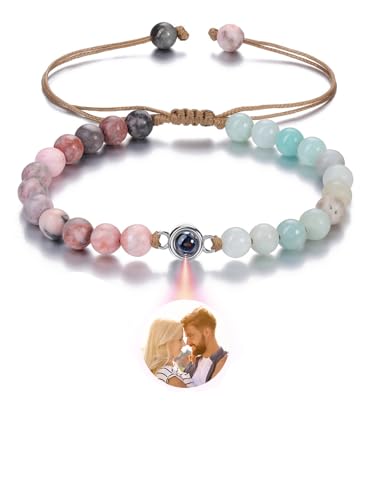 Zysta Armband mit Foto Personalisiert Projektion Perlenarmband mit eigenem Bild im stein Fotogeschenke für Frauen Männer zum Geburtstag Weihnachten (Amazonit & Pink Zebra) von Zysta