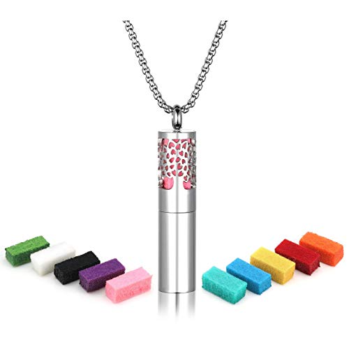 Zysta Aromatherapie Schmuck- Damen Herren Parfum Hohl Locket Käfig Anhänger Floating Charm Aroma Medaillon ätherisches Öl Diffuser Halskette mit 10pcs Pads (Halb Hohl- Lebensbaum) von Zysta