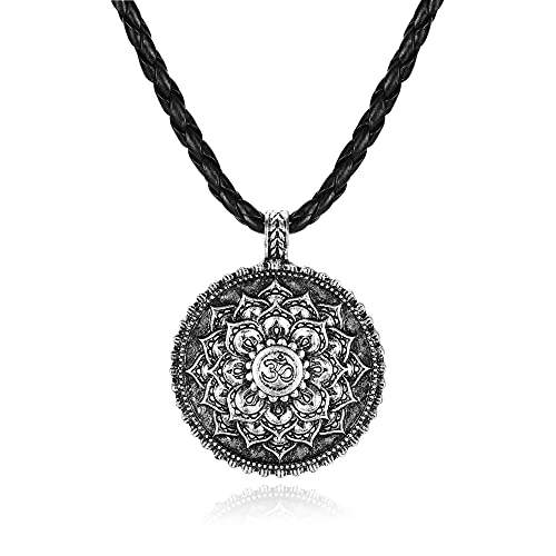 Zysta Blume des Lebens Anhänger OM Kette Mandala Lotusblume Lebensblume Lederkette Wikinger Schmuck Amulett für Damen Herren (Lebensblume) von Zysta