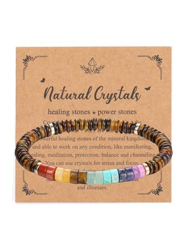 Zysta Chakra Armband Echte Steine Tigerauge Perlenarmband 6mm Stretch Heilsteine Armband Reiki Energietherapie Glückbringen Talisman Schmuck Spirituelle Geschenke für Damen Frauen von Zysta