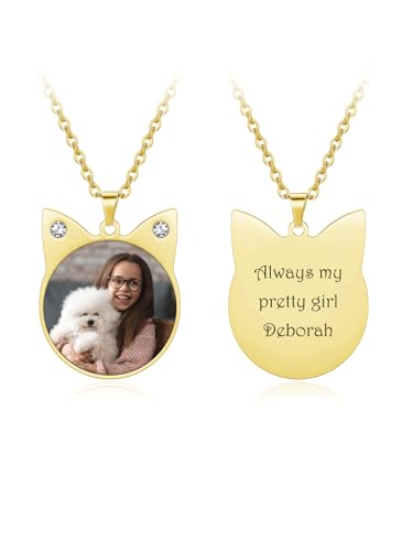 Zysta Damen Halskette Fotoanhänger Charms Kette mit Bild Edelstahl Kätzchen Anhänger mit Strass Personalisierte Geschenke für Damen Mädchen von Zysta