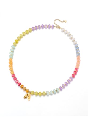 Zysta Damen Kette mit Buchstaben A-Z Chakra/Tigerauge Halskette Echte Steine Perlenkette Personalisierte Geschenke für Frauen Mädchen (Bunt) von Zysta