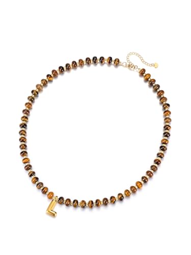 Zysta Damen Kette mit Buchstaben A-Z Chakra/Tigerauge Halskette Echte Steine Perlenkette Personalisierte Geschenke für Frauen Mädchen (Tigerauge) von Zysta