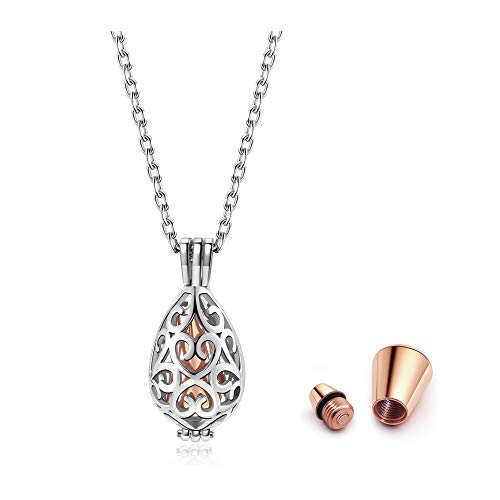 Zysta Edelstahl Memorial Urnen Anhänger Hohl Wassertropfen Halskette Gedenk Pendant Asche Schmuck + Trichter füllen Kit (Rosegold) von Zysta