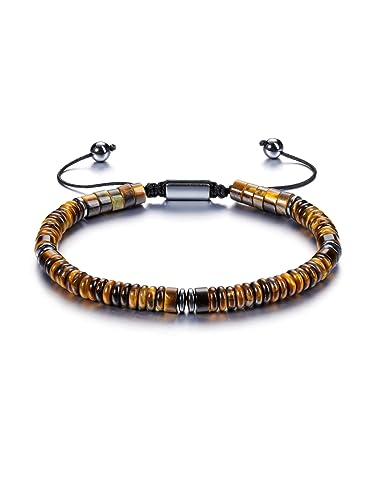 Zysta Edelsteine Armband Gerflochten einstellbar Stretch Perlenarmband Aventurin Tigerauge Armkette Glückbringen Geschenk für Damen Herren (Tigerauge) von Zysta