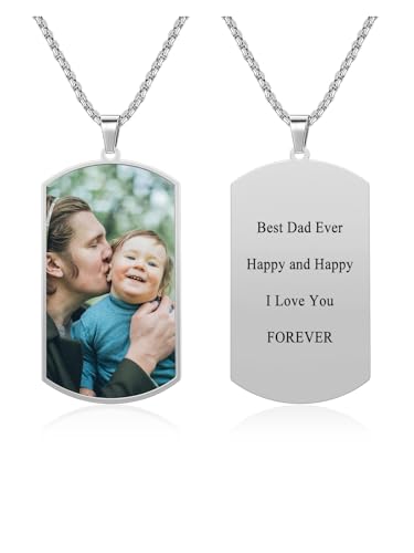 Zysta Erkennungsmarke mit Foto Gravur Dog Tag Kette Personalisiert Beidseitig Gravurplatte Geschenke für Damen Herren (Silber- Mit Foto & Text Gravur) von Zysta