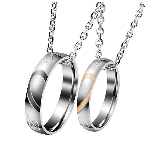 Zysta 2PCS Pärchen Kette- Edelstahl Damen Herren Ringe Anhänger Paar Halskette für Paare Liebhaber (#1(ohne gravur)) von Zysta