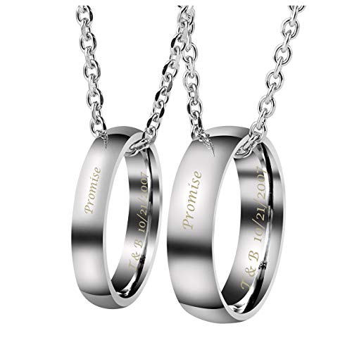 Zysta Gravur 2PCS Pärchen Kette- Edelstahl Damen Herren Ringe Anhänger Paar Halskette mit Gravur für Paare Liebhaber (#2(mit Gravur)) von Zysta