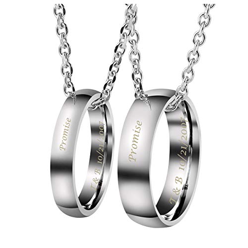 Zysta 2PCS Pärchen Kette - Edelstahl Damen Herren Ringe Anhänger Paar Halskette mit Gravur für Paare Liebhaber (#2) von Zysta