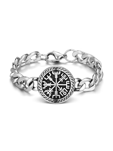 Zysta Herren Armband Wikinger Kompass Armkette Kubanische Armband Männer Vintage Nordisch Schmuck für Biker Motorradfahrer von Zysta