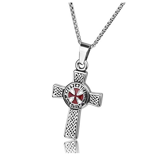 Zysta Herren Damen Edelstahl Tempelritter Schmuck - Keltisches Kreuz Anhänger Kette Keltischer Knoten Halskette Malta Kreuz Kette Amulett MIT 24" Kette Punk Biker für Geschenk (Tempelritter) von Zysta