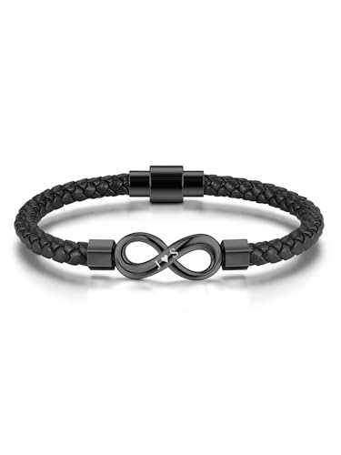 Zysta Lederarmband Personalisiert Herren Damen Unendlichkeitszeichen Armband mit Gravur Infinity Wickelarmband MIT Magnetverschluss - Geschenk für Männer Frauen (Schwarz) von Zysta