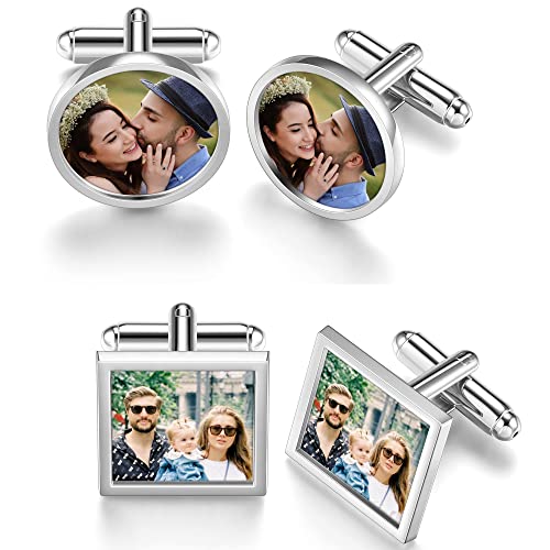 Zysta Manschettenknöpfe Personalisiert Manschettenknöpfe Herren Mit Foto Gravur Silber Cufflinks für Männer Hochzeit Bräutigam Trauzeugen Jubiläum (Quadratisch) von Zysta