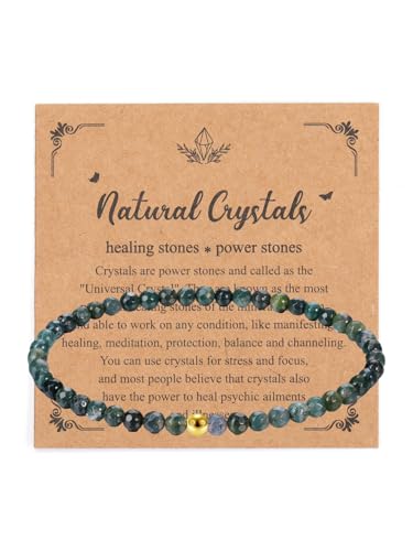 Zysta Moosachat Armband Echte Steine Perlenarmband 4mm Stretch Heilsteine Armband Reiki Energietherapie Glückbringen Talisman Schmuck Spirituelle Geschenke für Damen Frauen von Zysta