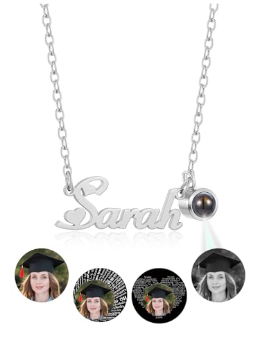 Zysta Namenskette mit Bild Personalisierte Foto Kette mit Namen Kettenanhänger mit Foto im Stein Geschenk für Freuen Herren Freundin Mutter Schwester (Silber) von Zysta