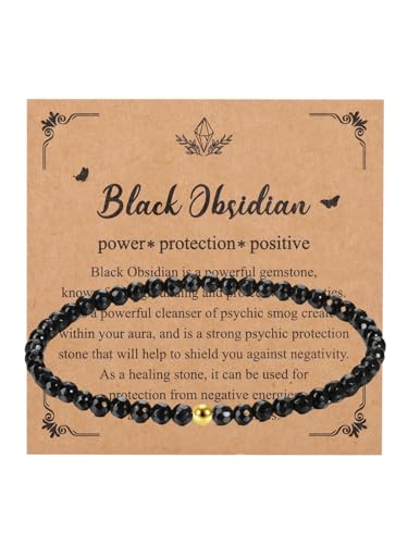 Zysta Obsidian Armband Echte Steine Perlenarmband 4mm Stretch Heilsteine Armband Reiki Energietherapie Glückbringen Talisman Schmuck Spirituelle Geschenke für Damen Frauen von Zysta