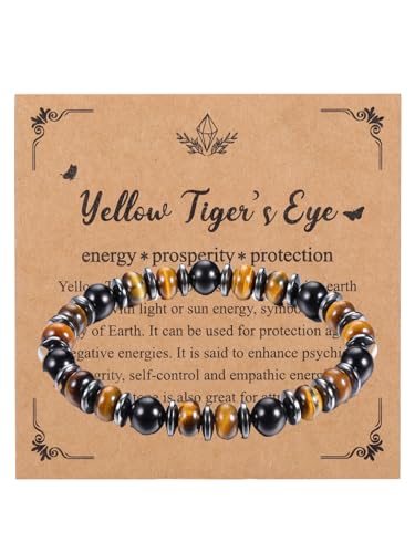 Zysta Perlenarmband Herren Damen Edelsteine Armband Stretch Tigerauge Obsidian Naturstein Armkette Kugelarmband Glückbringen Geschenk von Zysta