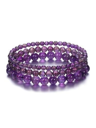 Zysta Perlenarmband Herren Damen Heilsteine Armband Naturstein Kristalle 4mm/6mm/8mm Amethyst Tigerauge Kugelarmband Stretch Armbänder Boho Modeschmuck (Amethyst) von Zysta