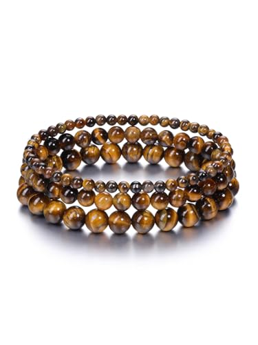 Zysta Perlenarmband Herren Damen Heilsteine Armband Naturstein Kristalle 4mm/6mm/8mm Amethyst Tigerauge Kugelarmband Stretch Armbänder Boho Modeschmuck (Tigerauge) von Zysta