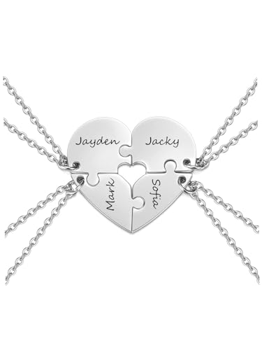 Zysta Personalierte Freundschaftskette für 4 Puzzle Herz Anhänger Mit Gravur BFF Ketten für Schwester BFF Geschenke (Silber) von Zysta