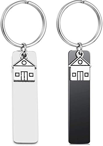 Zysta Personalisiert Gravur- Edelstahl Schlüsselanhänger mit Gravur Memorial Glatt Rechteckig Haus Anhänger Familie Schlüsselbund Keychain Schlüsselring für Geschenk Souvenir (Set- Mit gravur) von Zysta