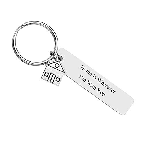 Zysta Personalisiert Gravur- Edelstahl Schlüsselanhänger mit Gravur Memorial Glatt Rechteckig Haus Anhänger Familie Schlüsselbund Keychain Schlüsselring für Geschenk Souvenir (Silber- Mit gravur) von Zysta