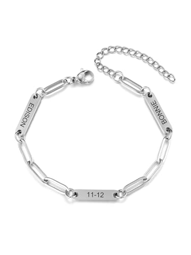 Zysta Personalisierte Armband Damen Glieder Armkette Verstellbarer Gliederkette Armband mit Gravur Freundschaftsarmbänder für Mädchen Frauen Geschenk (Silber- 3 Plättchen) von Zysta