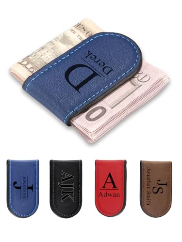 Zysta Personalisierte Geldklammer Magnetische Geldscheinklammer Leder Money Clip Mit Namen Geldclip Geldspange für Männer Geschenke (Blau) von Zysta