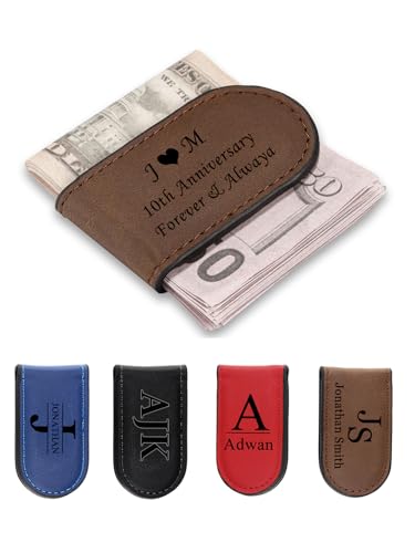 Zysta Personalisierte Geldklammer Magnetische Geldscheinklammer Leder Money Clip Mit Namen Geldclip Geldspange für Männer Geschenke (Braun) von Zysta