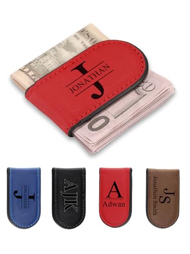 Zysta Personalisierte Geldklammer Magnetische Geldscheinklammer Leder Money Clip Mit Namen Geldclip Geldspange für Männer Geschenke (Rot) von Zysta