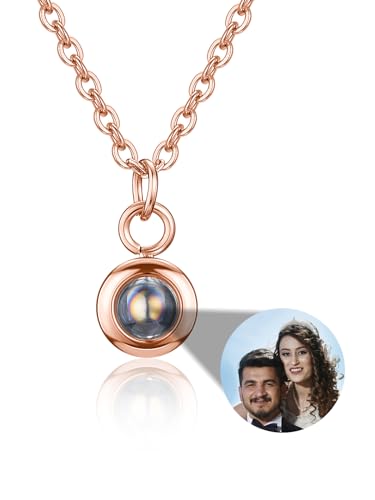 Zysta Personalisierte Halskette mit Bild Projektion Anhänger im Stein mit 100 Sprachen Ich Liebe Dich BFF Pärchen Kette für Damen Mädchen (Rosegold - Nur Foto) von Zysta