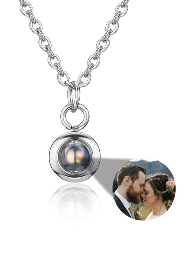 Zysta Personalisierte Halskette mit Bild Projektion Anhänger im Stein mit 100 Sprachen Ich Liebe Dich BFF Pärchen Kette für Damen Mädchen (Silber - Nur Foto) von Zysta