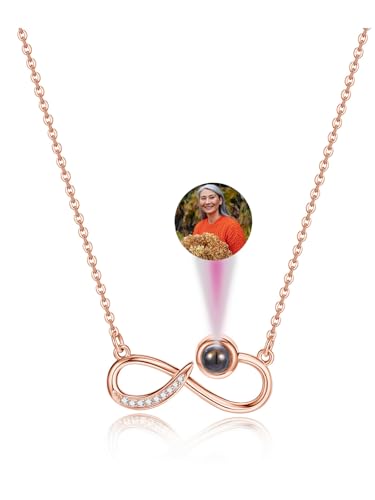 Zysta Personalisierte Halskette mit Bild Projektion Unendlichkeitzeichen Anhänger Infinity Kette mit Foto Muttertaggeschenk für Damen (Rosegold) von Zysta