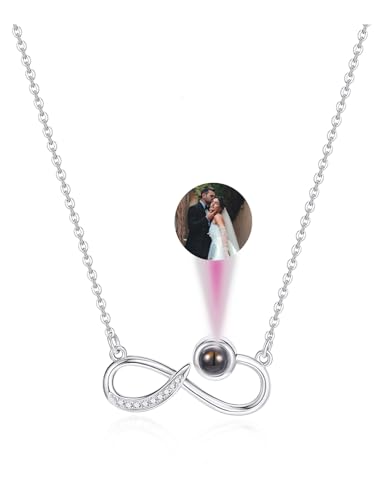 Zysta Personalisierte Halskette mit Bild Projektion Unendlichkeitzeichen Anhänger Infinity Kette mit Foto Muttertaggeschenk für Damen (Silber) von Zysta