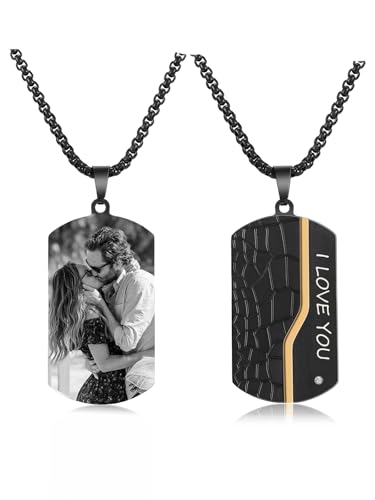 Zysta Personalisierte Kette mit Bild Dog Tag Fotoanhänger Halskette Foto Damen Herren Halskette Amulett für Geschenk von Zysta