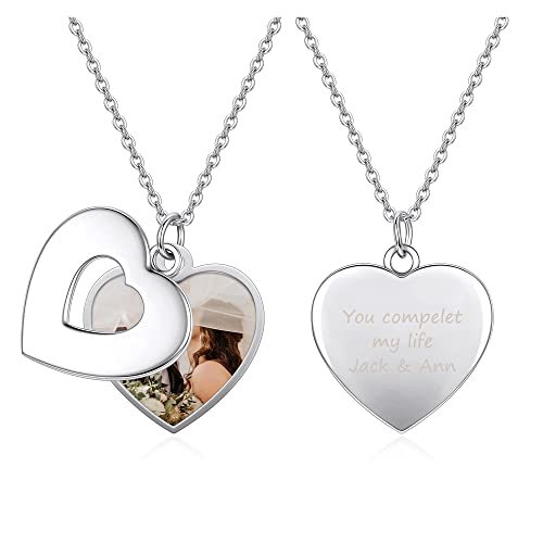 Zysta Personalisierte Kette mit Foto & Text Gravur Herzkette Medaillon Anhänger für Damen Frauen (Herz) von Zysta