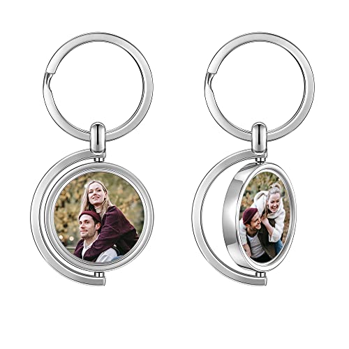 Zysta Personalisierte Schlüsselanhänger mit Foto Gravur 360 Grad Drehbar Beidseitig Runder Charms Keychain für Damen Herren Geschenke (Halbkreis) von Zysta