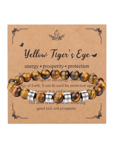Zysta Personalisiertes Armband Herren Edelstein Perlenarmband Mit Gravur 1-5 Namen Tigerauge Lavastein Stretch Armband Geschenk für Vatertag Valentinstag Weihnachten von Zysta
