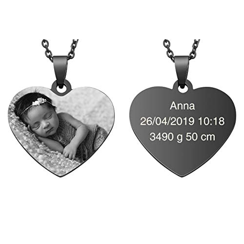 Zysta Personalized Damen Herren Kette mit Text & Fotogravur- Edelstahl Herzanhänger/Rundnhänger Erkennungsmarke ID Tag Gravurplatte Halskette für Personalisierte Geschenke (Herz) von Zysta