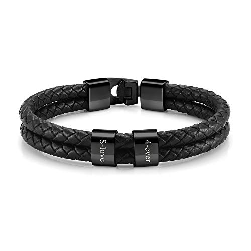 Zysta Personalisierte Herren Armband mit Name Gravur Männer Lederarmband Vatertagsgeschenk für Papa Vater (Schwarz #1) von Zysta