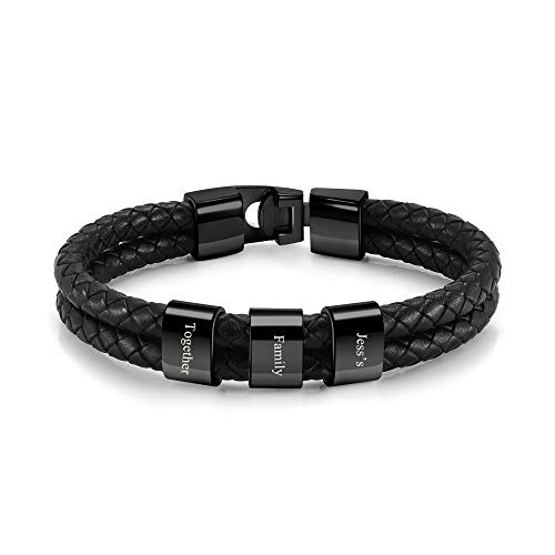 Zysta Personalisierte Herren Armband mit Name Gravur Männer Lederarmband Vatertagsgeschenk für Papa Vater (Schwarz #2) von Zysta