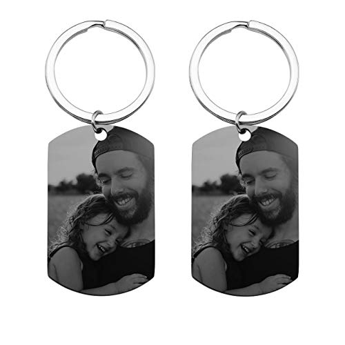 Zysta Personalized Text & Fotogravur - Edelstahl Dog Tag Schlüsselanhänger Erkennungsmarke ID Tag Gravurplatte keychain Schlüsselbund für Personalisierte Geschenke (2 Stück- Mit Text & Fotogravur) von Zysta