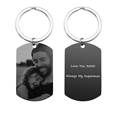 Zysta Personalized Text & Fotogravur - Edelstahl Dog Tag Schlüsselanhänger Erkennungsmarke ID Tag Gravurplatte keychain Schlüsselbund für Personalisierte Geschenke (Mit- Text & Fotogravur) von Zysta