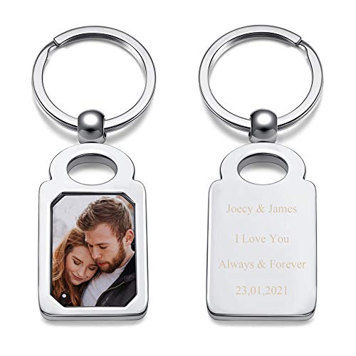 Zysta Personalized Text & Fotogravur- Edelstahl Dog Tag Schlüsselanhänger Herz ID Tag Gravurplatte Keychain Schlüsselbund für Personalisierte Geschenke von Zysta