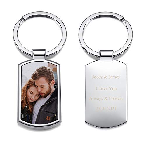 Zysta Personalized Text & Fotogravur- Edelstahl Dog Tag Schlüsselanhänger Herz ID Tag Gravurplatte Keychain Schlüsselbund für Personalisierte Geschenke von Zysta