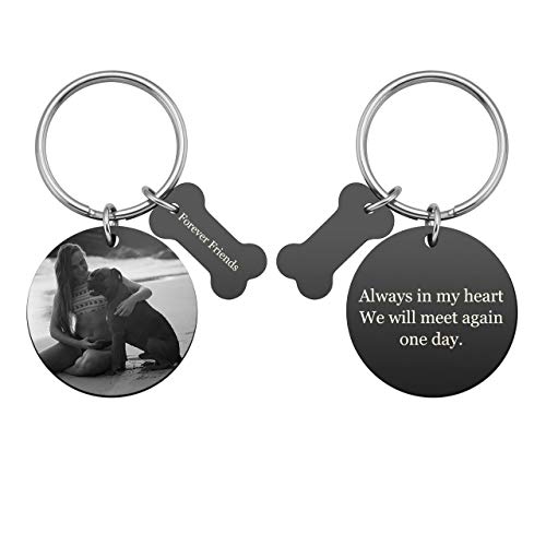 Zysta Personalized Text & Fotogravur - Edelstahl Rund Dog Tag Schlüsselanhänger Hund Tier Knochen keychain Schlüsselbund (Mit Foto & Text gravur) von Zysta