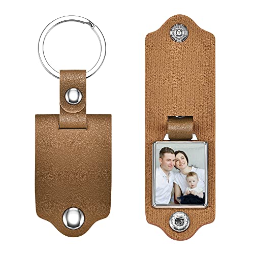 Zysta Personalized Text & Fotogravur Leder Schlüsselanhänger mit Foto Dog Tag Kalender Datum Schlüsselanhänger Keychain Schlüsselbund für Damen Herren Personalisierte Geschenke (Braun) von Zysta